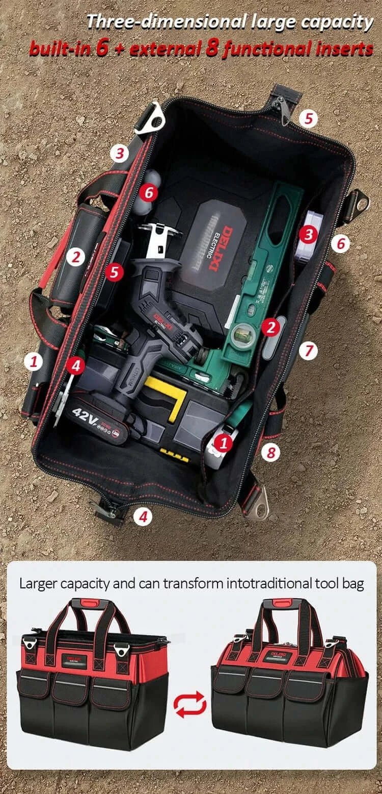 China China DELIXI ELECTRIC Tool Bag,Multifunctional Waterproof Storage Bags,Suitable for Electricians,Carpenters,Car Mechanics,Homeowners