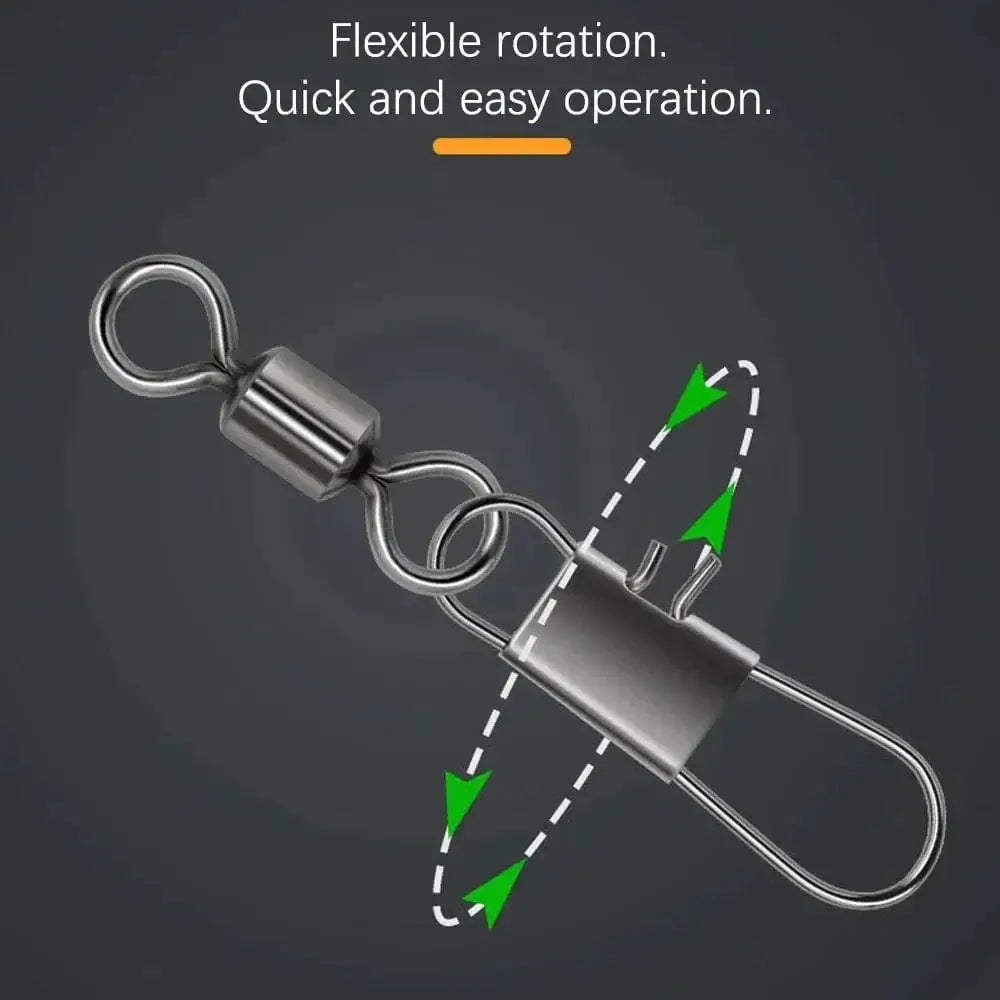 China China DNDYUJU 50pcs Fishing Connector Rolling Swivel with Interlock Snap Stainless Steel Snap for Fishhook Lure Tackle Fishing goods