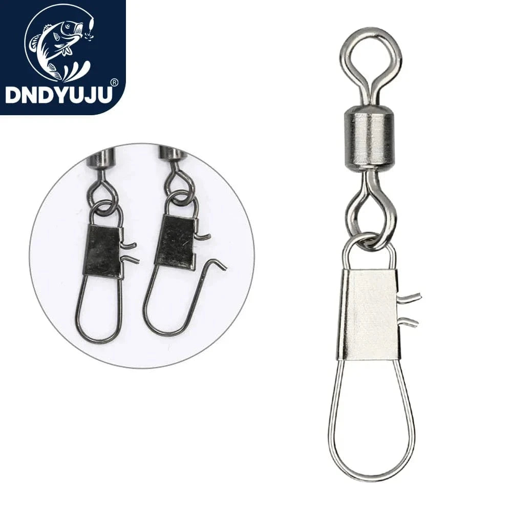 China China DNDYUJU 50pcs Fishing Connector Rolling Swivel with Interlock Snap Stainless Steel Snap for Fishhook Lure Tackle Fishing goods
