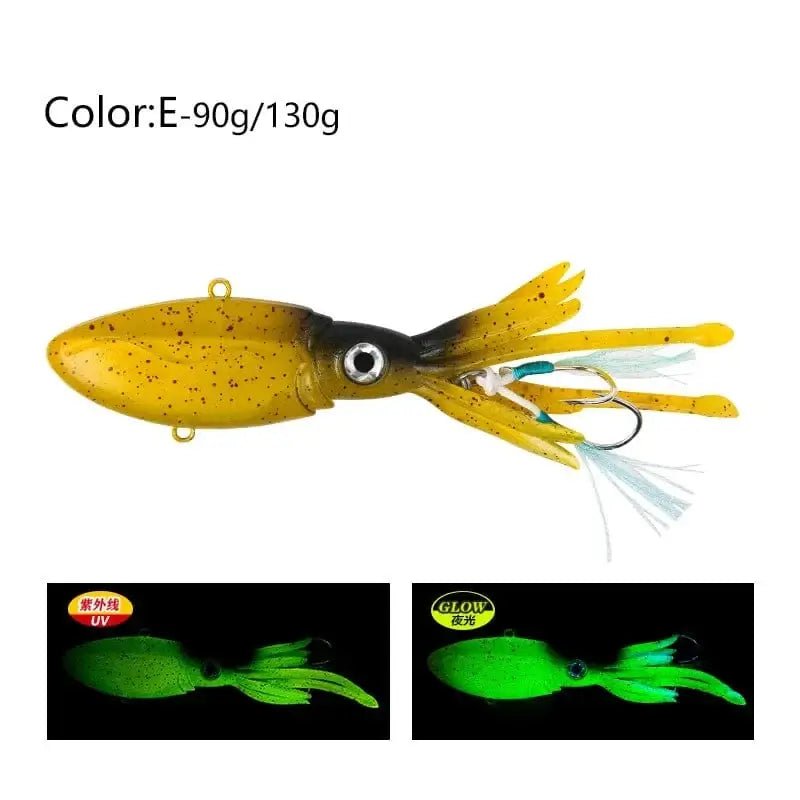 China China E / 250g-170mm / CHINA 90g 130g 170g 200g 250g Luminous UV TPR Octopus Squid Skirt Sea Saltwater With Assist Hook Jigging Fishing Soft Lures Bait