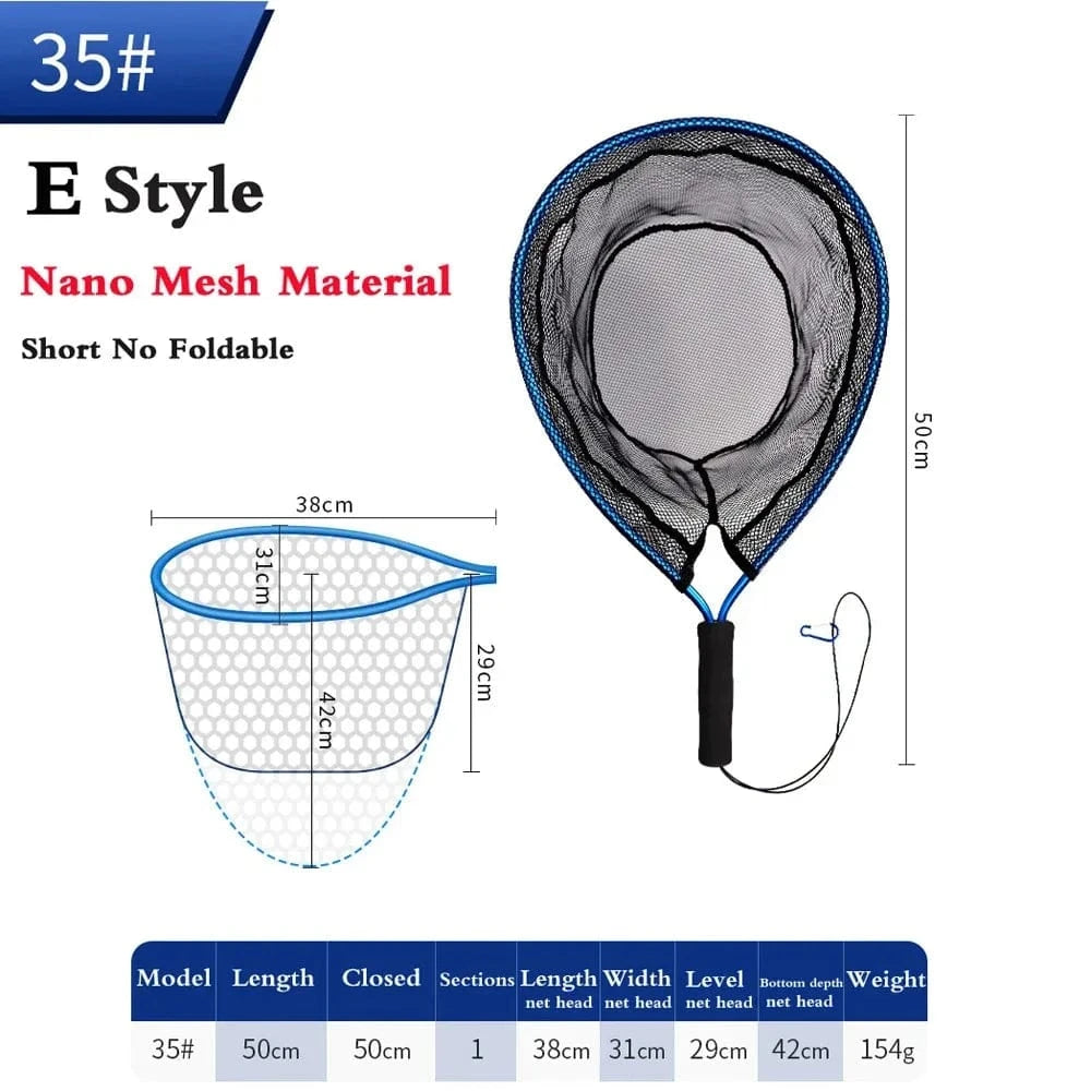 China China E 35 Nano Net Dip Net Folding Portable Ultra Light Big Fishing Hand Lure Nets Silicone No harm Fish for Sea Saltwater Speed Extension Outdoor