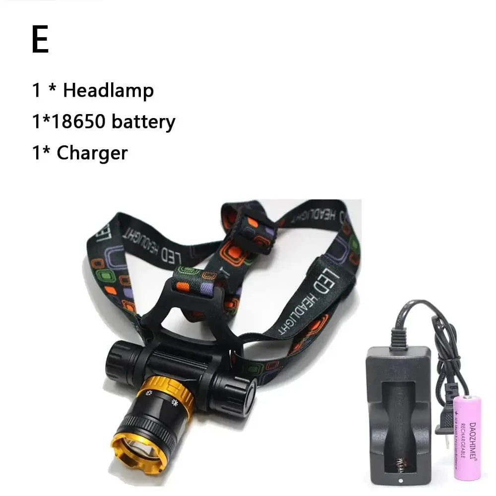 China China E / Black 10W T6 Diving head lamp spearfishing Headlight 4000 Lumen 5- Mode Waterproof LED Lighting Torch+1x 18650 battery + USB charger