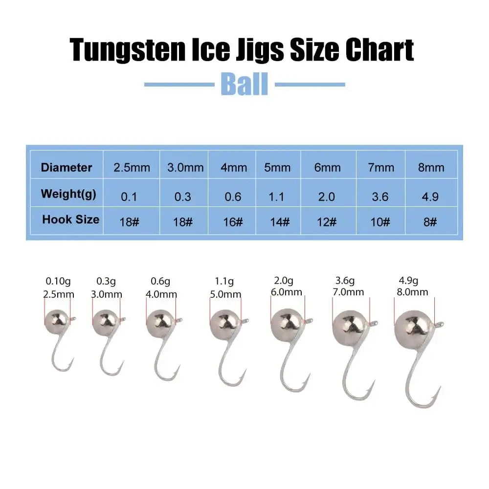 China China Elite TG 10PCS Tungsten Ball Ice Jig 2.5mm-8mm,0.1g-4.89g Hayabusa Ice Hooks for Bass Crappie Perch Lures Winter Fishing Tackel