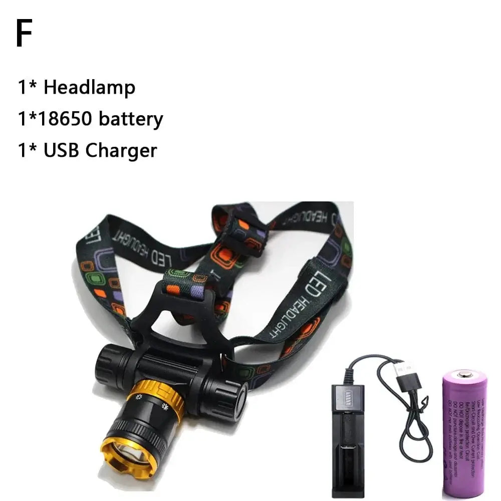 China China F / Black 10W T6 Diving head lamp spearfishing Headlight 4000 Lumen 5- Mode Waterproof LED Lighting Torch+1x 18650 battery + USB charger