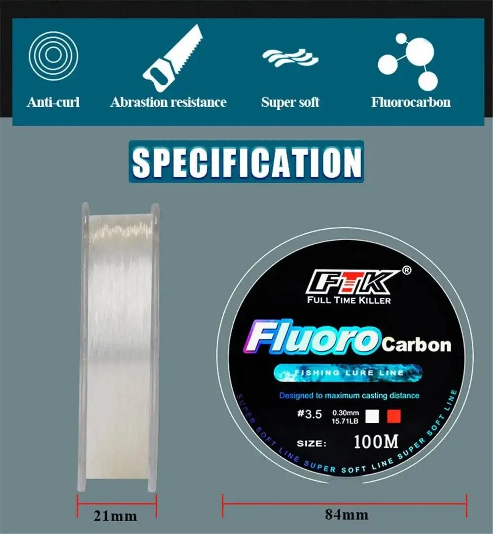 China China FTK 100m Fluorocarbon Fishing Line 4.13-34.32LB Fluorocarbon coating Japan Carbon Fiber Leader Carp Fishing Line Super Soft Line