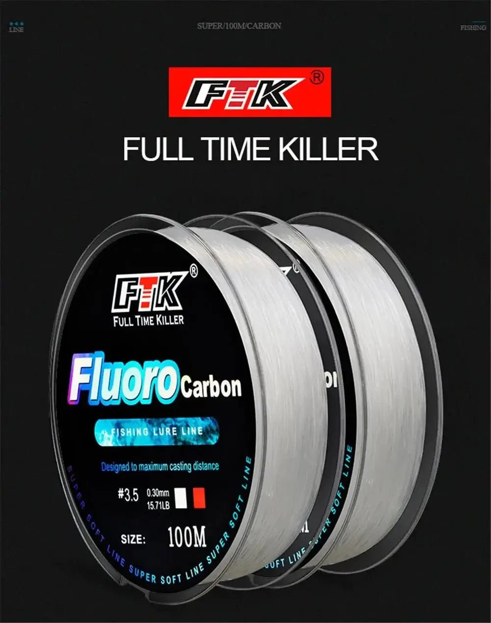 China China FTK 100m Fluorocarbon Fishing Line 4.13-34.32LB Fluorocarbon coating Japan Carbon Fiber Leader Carp Fishing Line Super Soft Line