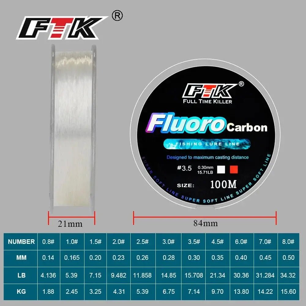 China China FTK 100m Fluorocarbon Fishing Line 4.13-34.32LB Fluorocarbon coating Japan Carbon Fiber Leader Carp Fishing Line Super Soft Line