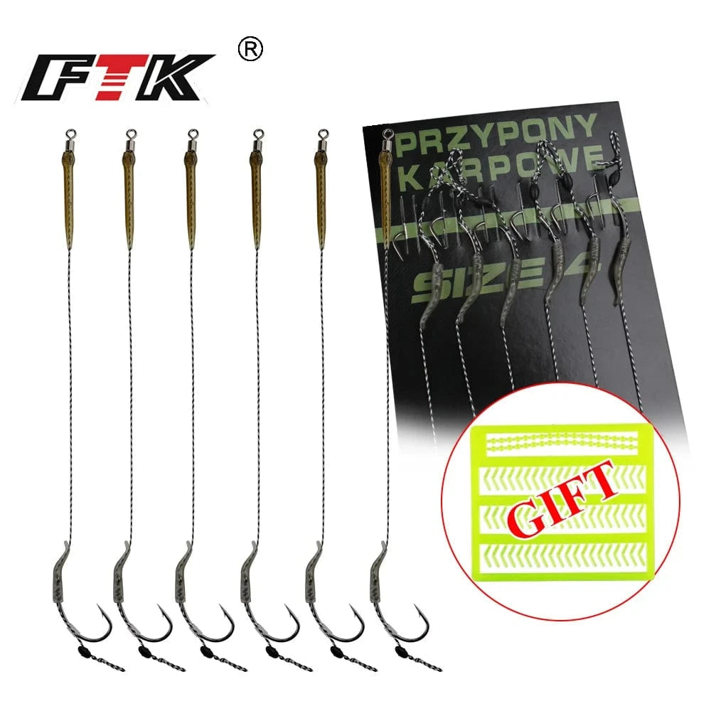 China China FTK 18.5cm 6-8pcs Leader Carp Fishing Hooks Hair Rigs With Line 30-60LB 2/4/6/8# Europe Feeder Group Carp Hook Accessories