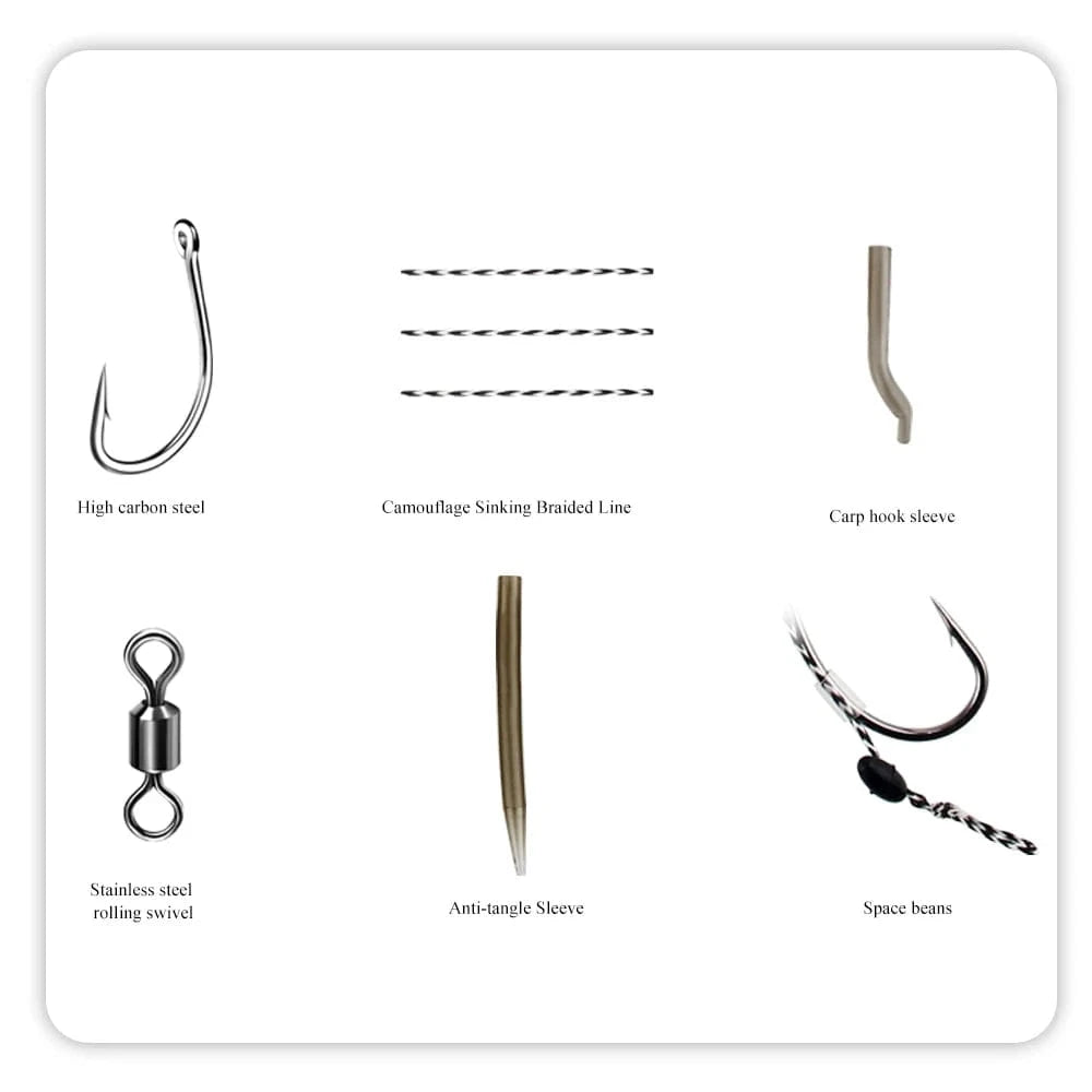 China China FTK 18.5cm 6-8pcs Leader Carp Fishing Hooks Hair Rigs With Line 30-60LB 2/4/6/8# Europe Feeder Group Carp Hook Accessories