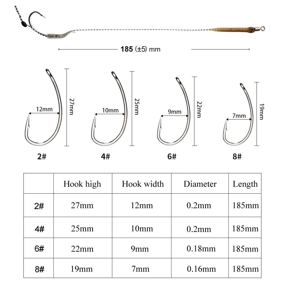 China China FTK 18.5cm 6-8pcs Leader Carp Fishing Hooks Hair Rigs With Line 30-60LB 2/4/6/8# Europe Feeder Group Carp Hook Accessories