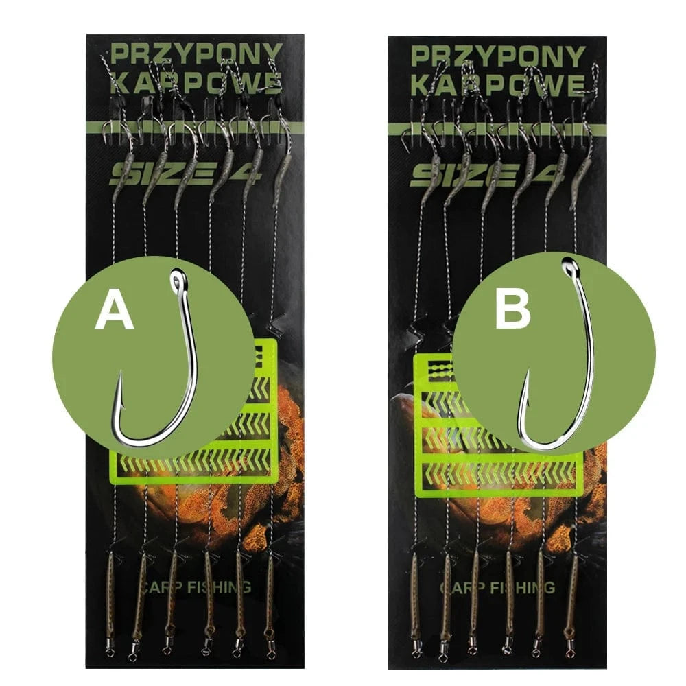 China China FTK 18.5cm 6-8pcs Leader Carp Fishing Hooks Hair Rigs With Line 30-60LB 2/4/6/8# Europe Feeder Group Carp Hook Accessories