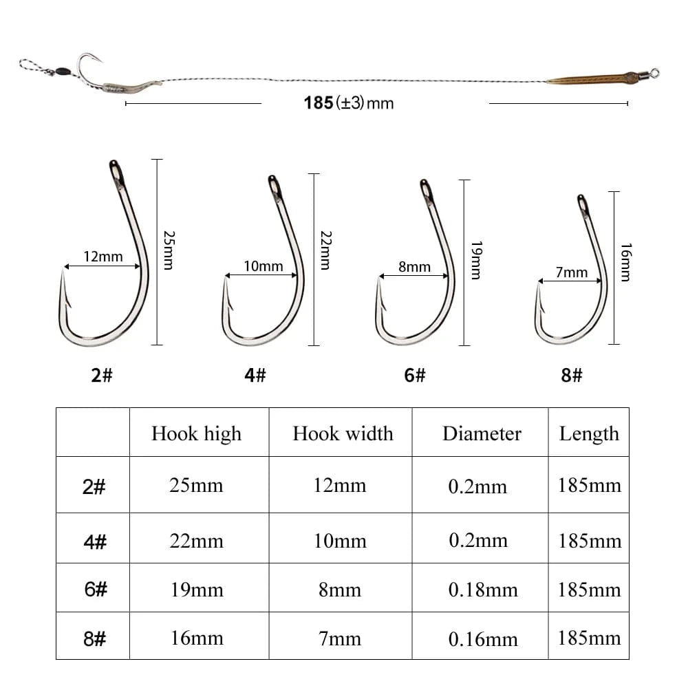 China China FTK 18.5cm 6-8pcs Leader Carp Fishing Hooks Hair Rigs With Line 30-60LB 2/4/6/8# Europe Feeder Group Carp Hook Accessories