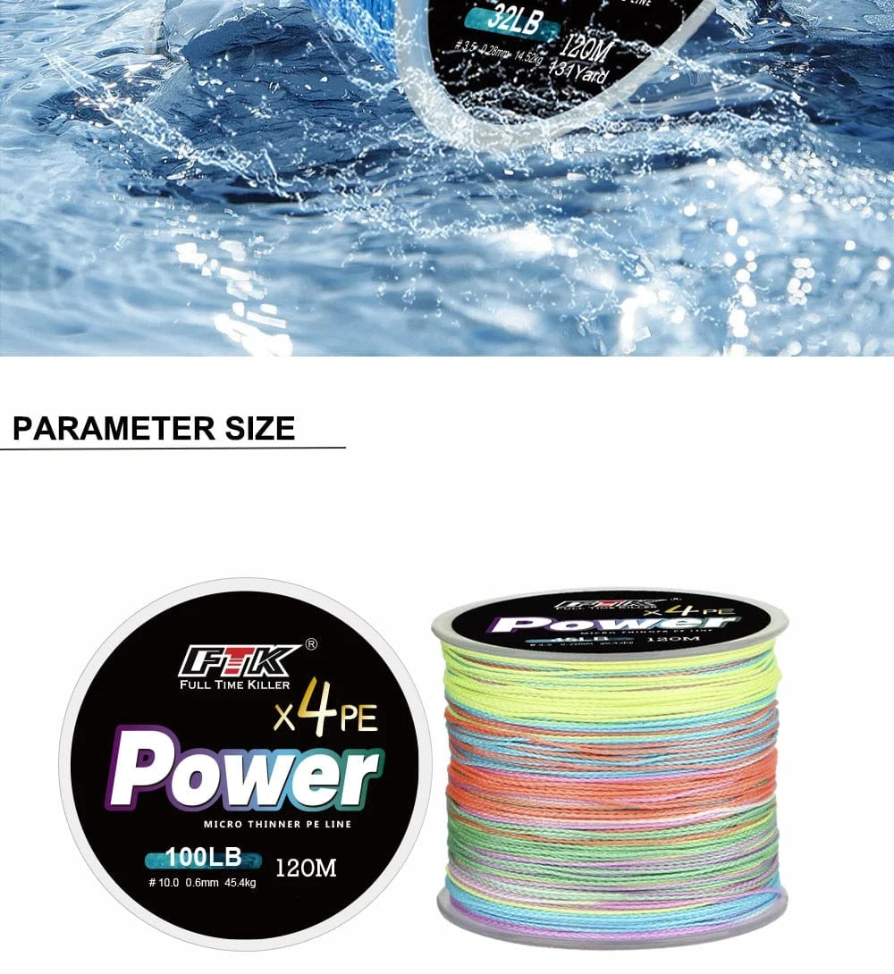 China China FTK 4 Strands PE Braided Fishing Line Japan 120M Super Strong Lure Wire Multifilament Line 0.10MM-0.60MM 8LB-100LB