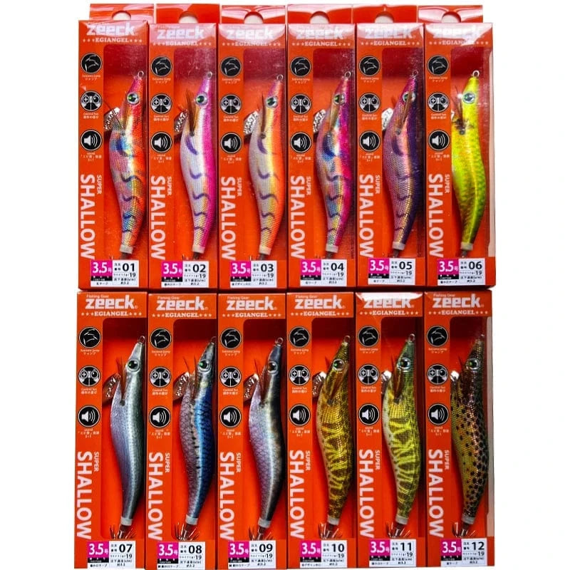 China China FUKUSHIMA 3.5 SQUID JIGS EGI LURE FISHING WOOD SHRIMP BAIT CUTTLEFISH OCTOPUS GLOW SOUND SHARP HOOKS  SILK SKIN 19GRAMS SHALLOW