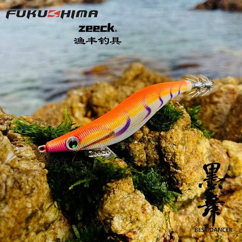 China China FUKUSHIMA 3.5 SQUID JIGS EGI LURE FISHING WOOD SHRIMP BAIT CUTTLEFISH OCTOPUS GLOW SOUND SHARP HOOKS  SILK SKIN 19GRAMS SHALLOW