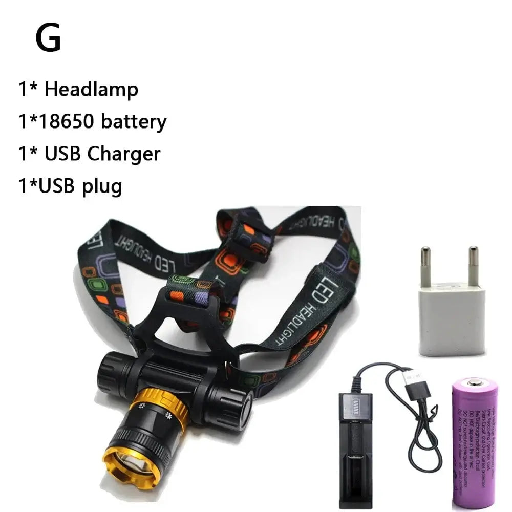 China China G / Black 10W T6 Diving head lamp spearfishing Headlight 4000 Lumen 5- Mode Waterproof LED Lighting Torch+1x 18650 battery + USB charger
