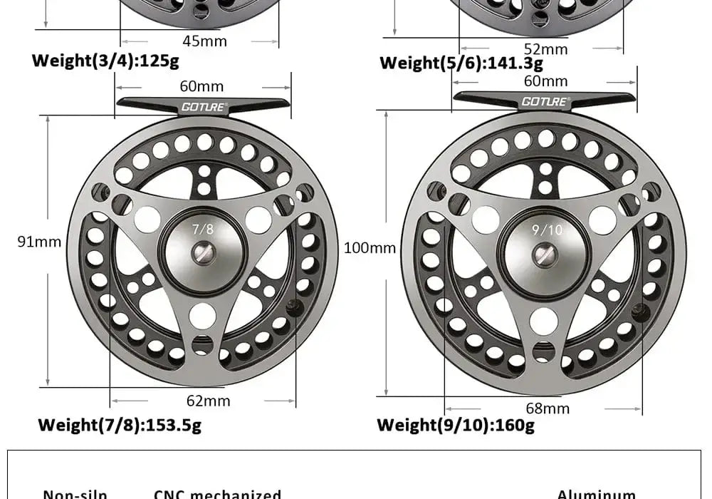China China Goture 3/4 5/6 7/8 9/10 WT Fly Fishing Reels CNC-machined Large Arbor Fly Reel 2+1BB 1:1 For Trout Pike Carp Fishing Accessories