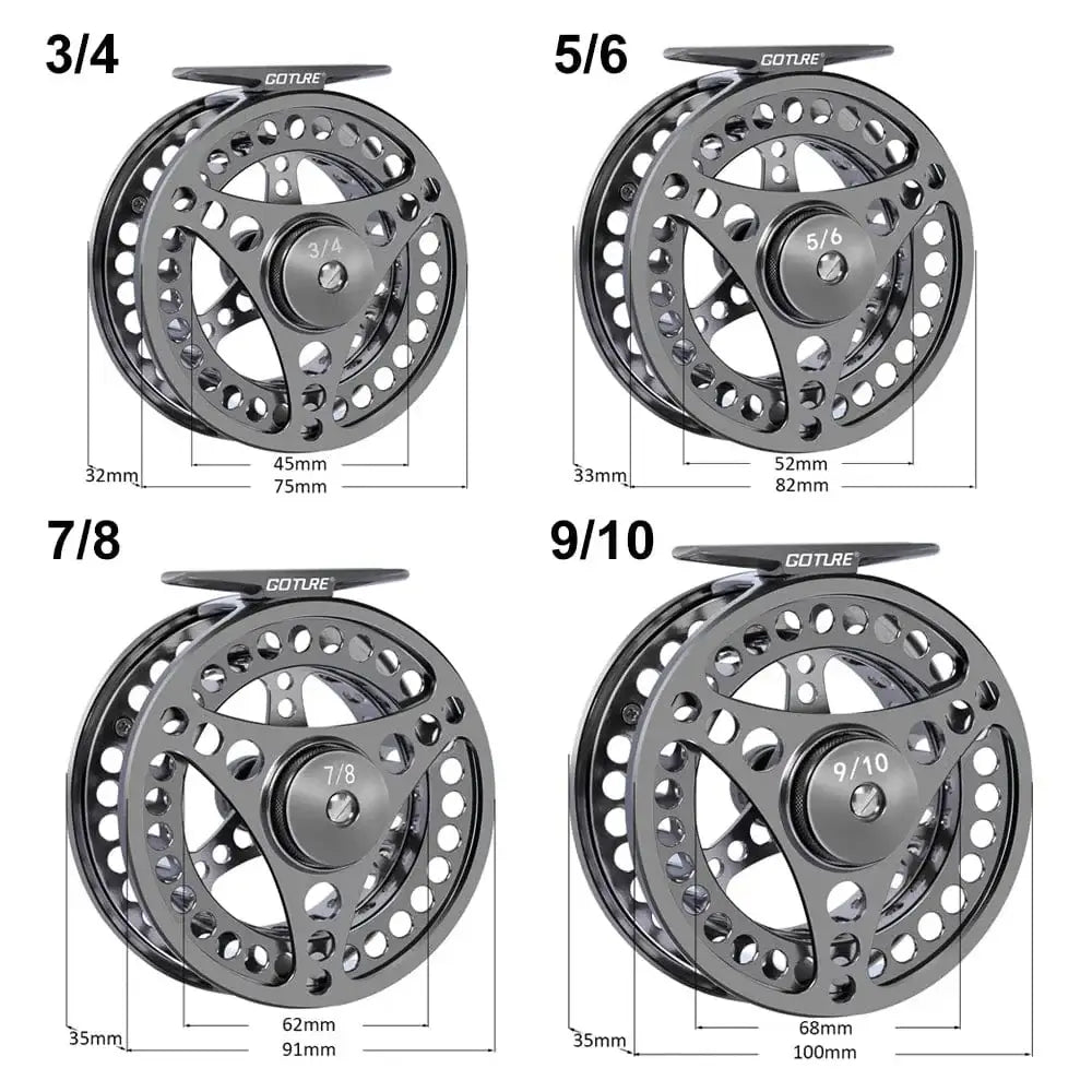 China China Goture 3/4 5/6 7/8 9/10 WT Fly Fishing Reels CNC-machined Large Arbor Fly Reel 2+1BB 1:1 For Trout Pike Carp Fishing Accessories