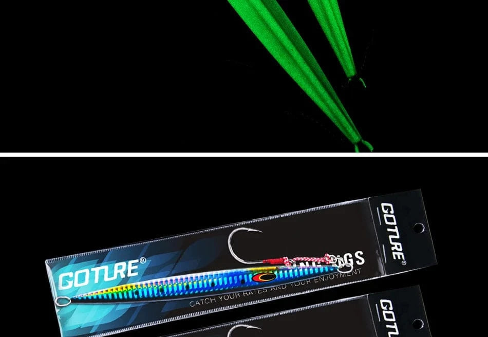China China Goture 3pcs/lot Saltwater Speed Pitch Jigging Fishing Lure 80g 100g 150g 200g 250g 300g 350g Luminous Metal Jig Spoon 3 Colors