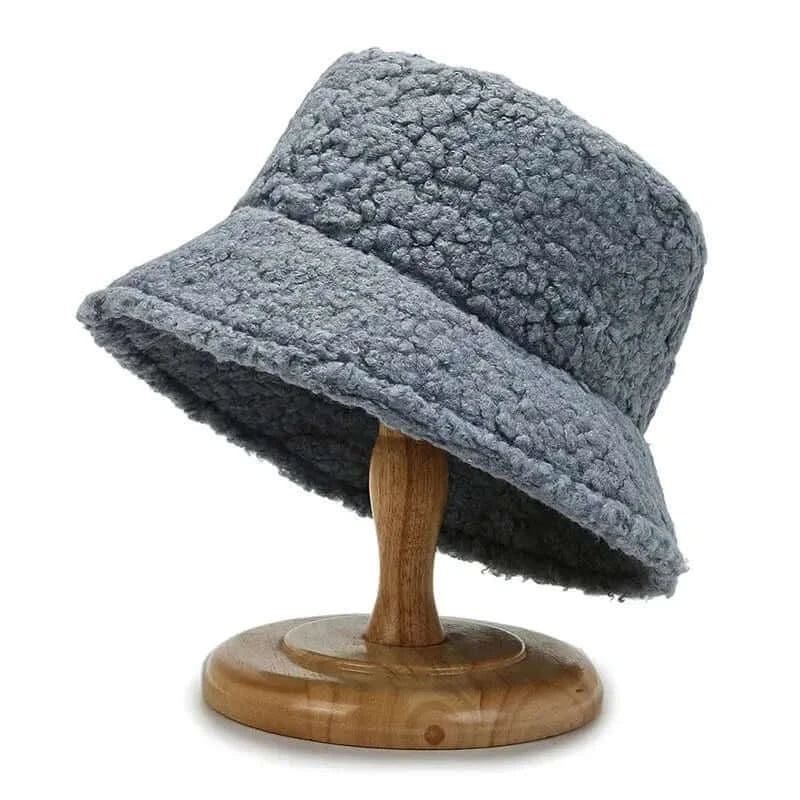 China China Gray Unisex Harajuku Bucket Hat Solid Men Fishing Fisherman Hat Autumn Winter Lamb Wool Outdoor Warm Panama Cap For Women