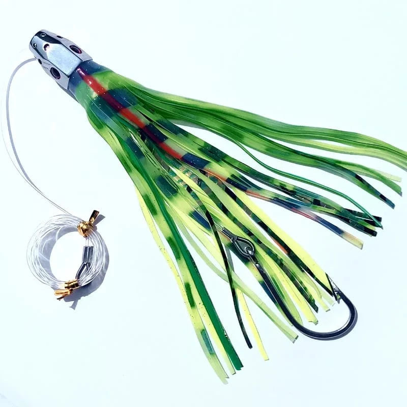 China China green / 185g 1PC 23cm185g Big Game Drag Fishing Marlin Tuna Trolling Lure Copper Head Octopus Squid Skirt Bait With Hook pesca Fishing lure