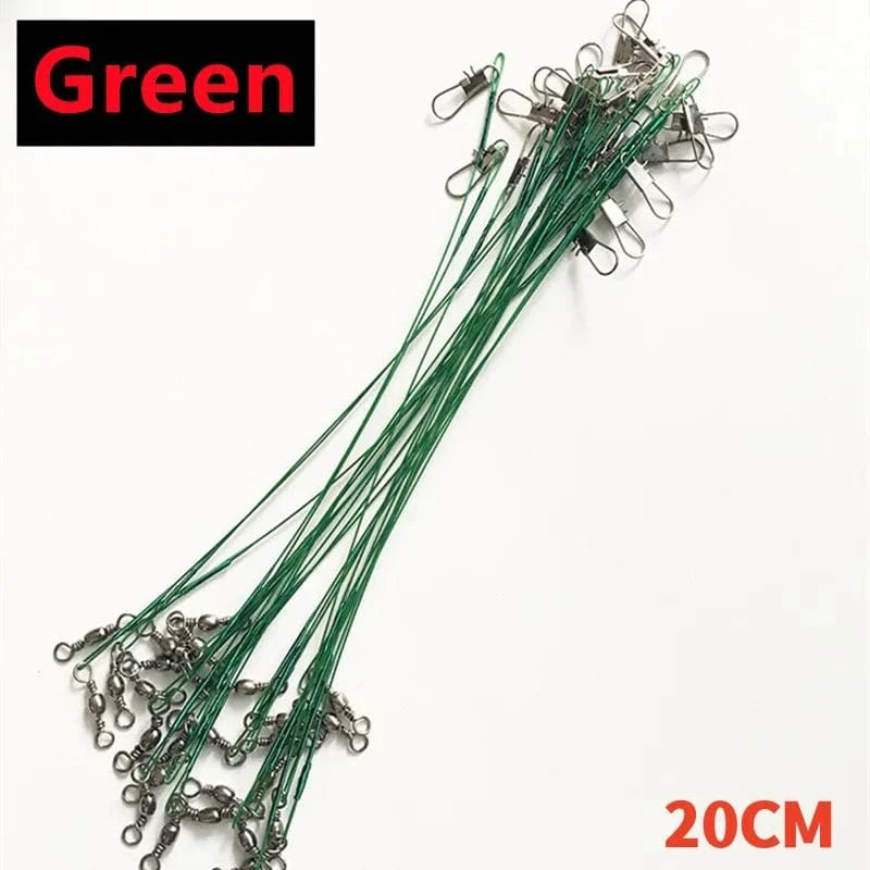 China China Green 20cm / 80PCS Anti Bite Steel Fishing Line Steel Wire Leader with Swivel Snaps Lead Core Leash Fishing Leader Wire Fishing Accessory 15CM-30CM