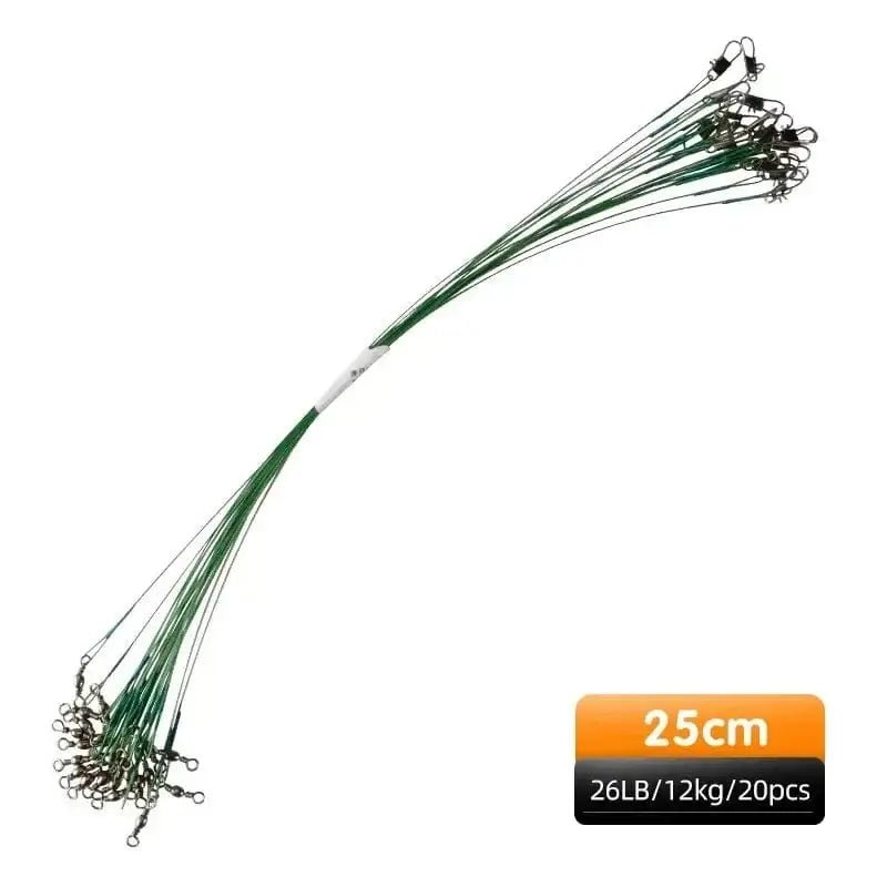 China China Green-25cm-20pcs MEREDITH Anti Bite Steel Fishing Line 15cm-25cm Steel Wire Leader With Swivel Fishing Accessory Lead Core Leash Fishing Wire