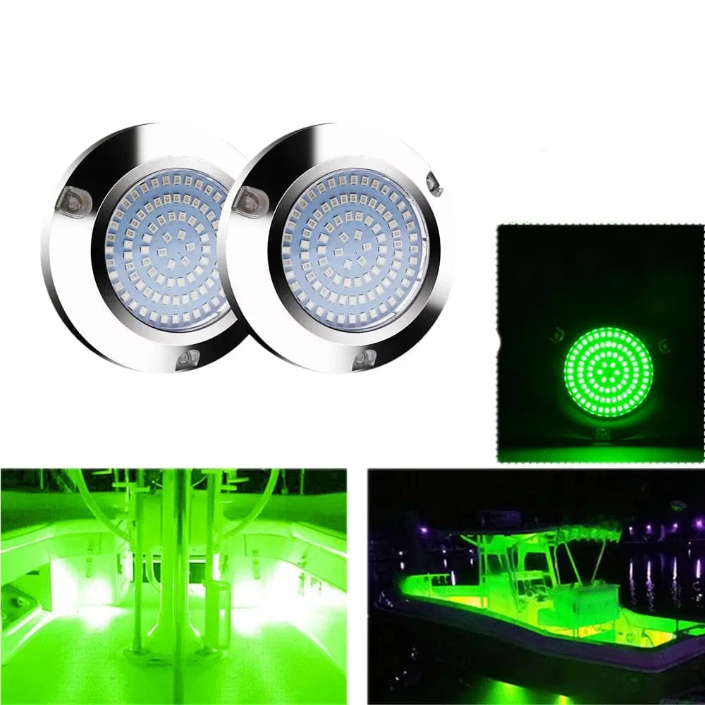 China China Green 2PCS 90LED Round Chrome Marine LED Yacht Light Underwater Light Super Bright Stainless Pontoon Waterproof Boat Marine Lights