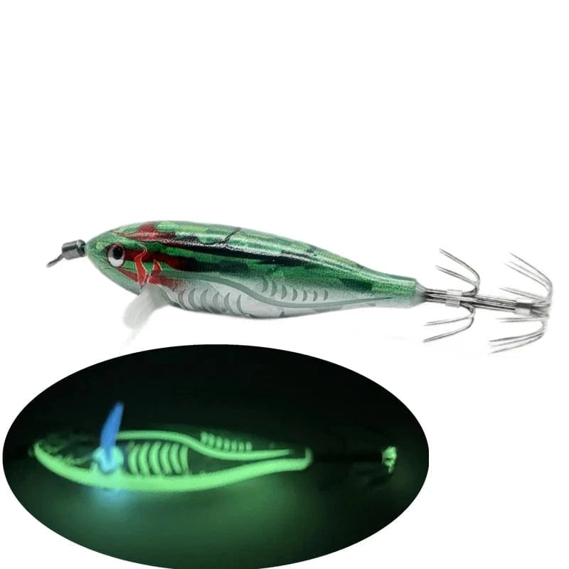 China China green / Japanese hook 5.5g Laser Luminous Floating Egi lure Horizontal wood Shrimp  Squid Jigging Shrimp Hook Octopus Cuttlefish Fishing Baits