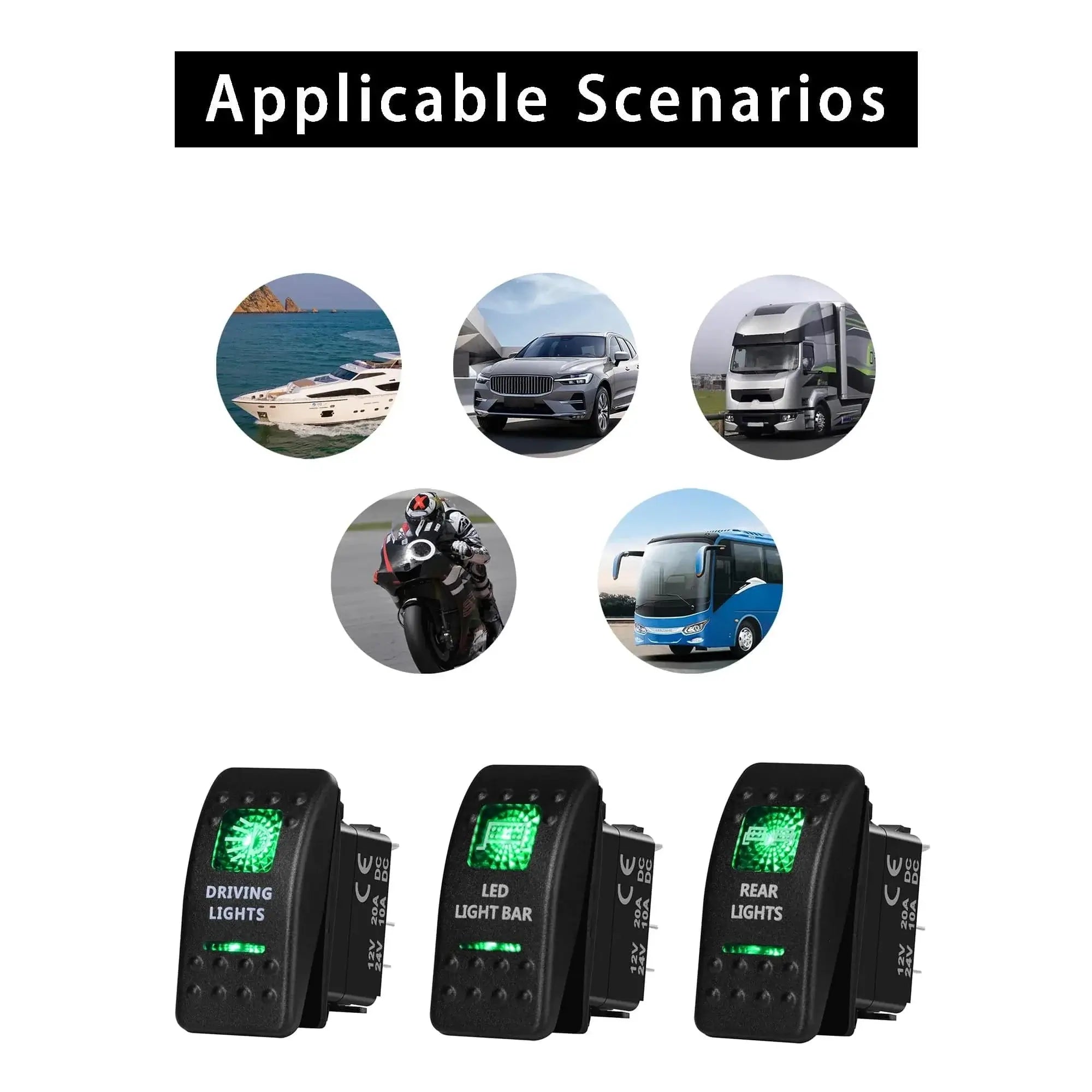 China China Green Led Light Bar Rocker Switch SPST 5Pins/DPDT 7Pins For Car Marine Boat IP68 NARVA Carling ARB Auto Parts Camper Replacement