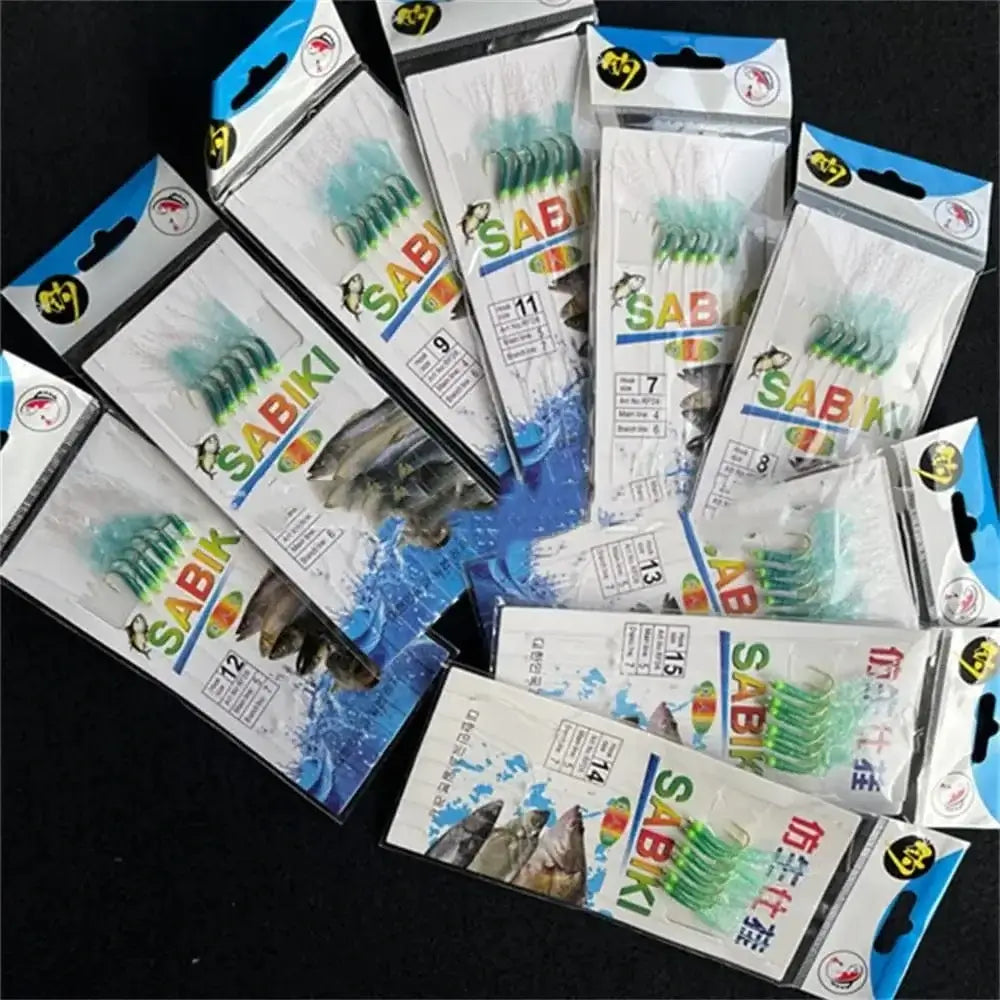 China China Green Rubber Sabiki Rigs Feather Lures Golden Hooks Fishing String Hooks Sea Bait Carbon Steels Sabiki Lure Saltwater