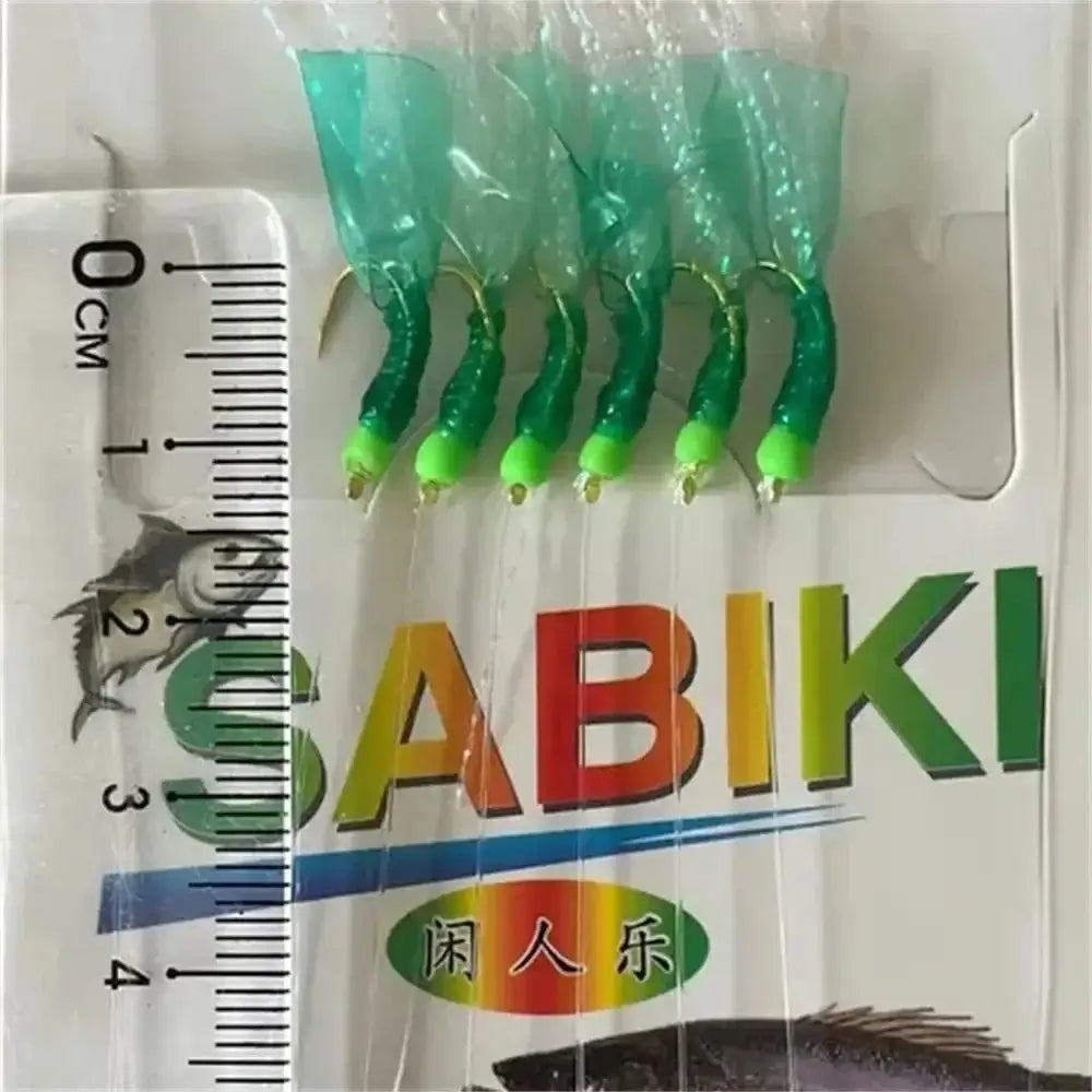 China China Green Rubber Sabiki Rigs Feather Lures Golden Hooks Fishing String Hooks Sea Bait Carbon Steels Sabiki Lure Saltwater