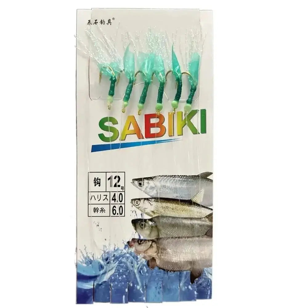 China China Green Rubber Sabiki Rigs Feather Lures Golden Hooks Fishing String Hooks Sea Bait Carbon Steels Sabiki Lure Saltwater