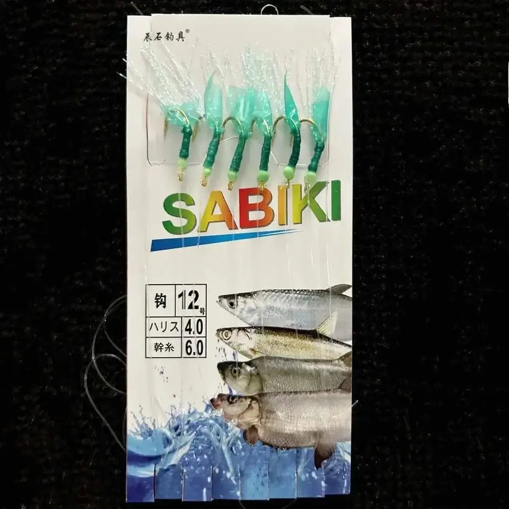 China China Green Rubber Sabiki Rigs Feather Lures Golden Hooks Fishing String Hooks Sea Bait Carbon Steels Sabiki Lure Saltwater