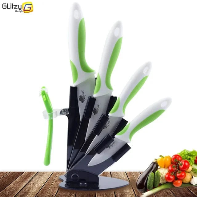 China China Green White / CHINA Kitchen Knives Ceramic Knife Set 3 4 5 6 inch Chef Knife Stand Holder Utility with Peeler Fruit Vegetable White Blade Anti-slip