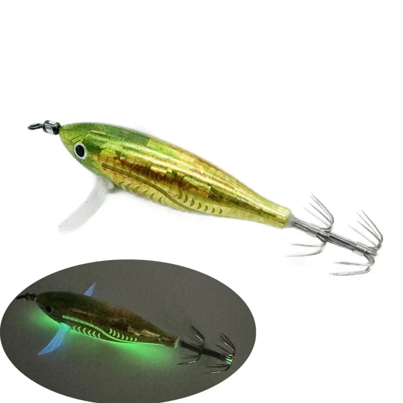 China China green  yellow / Japanese hook 5.5g Laser Luminous Floating Egi lure Horizontal wood Shrimp  Squid Jigging Shrimp Hook Octopus Cuttlefish Fishing Baits