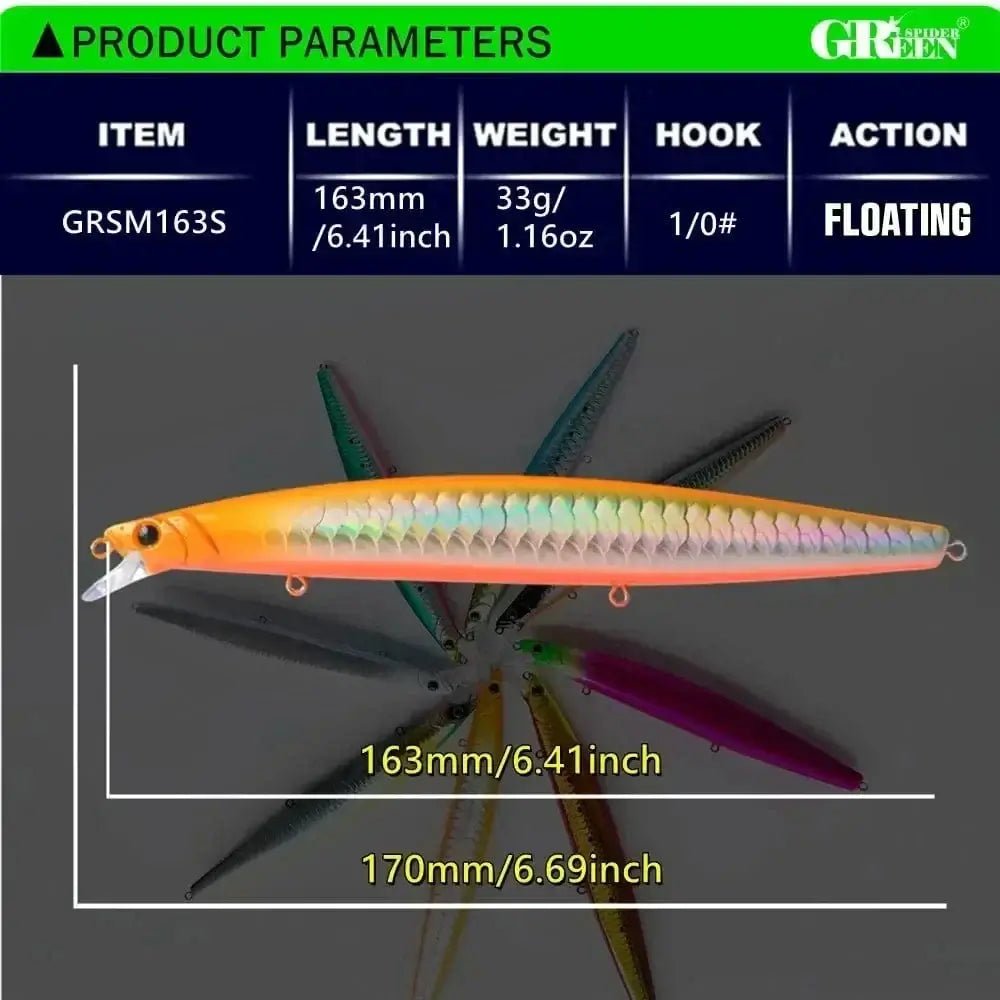 China China GREENSPIDER 163mm 33g Long Casting Floating Sea Fishing Lure Ocean Beach Fishing Game Artificial Large Hard Bait Picua Seabass