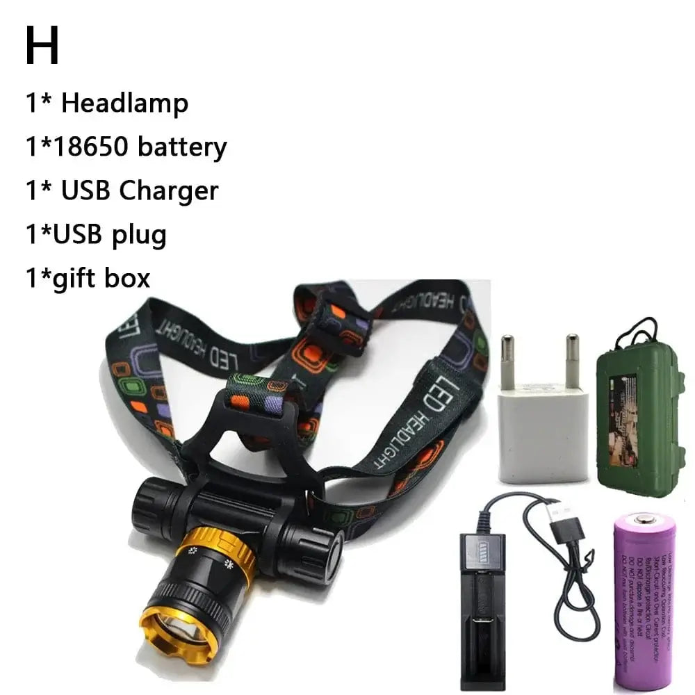 China China H / Black 10W T6 Diving head lamp spearfishing Headlight 4000 Lumen 5- Mode Waterproof LED Lighting Torch+1x 18650 battery + USB charger