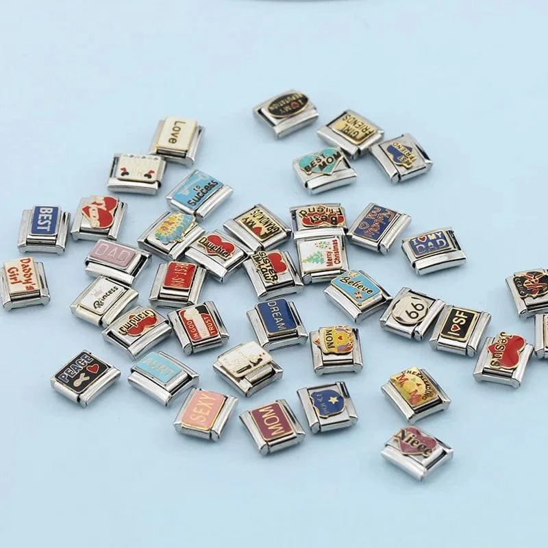 China China Hapiship New Popular Fashion Sweet Aunt Mom Dad Love Niece Charm Links Fit 9mm Stainless Steel Bracelet Making DIY Jewelry DJ132