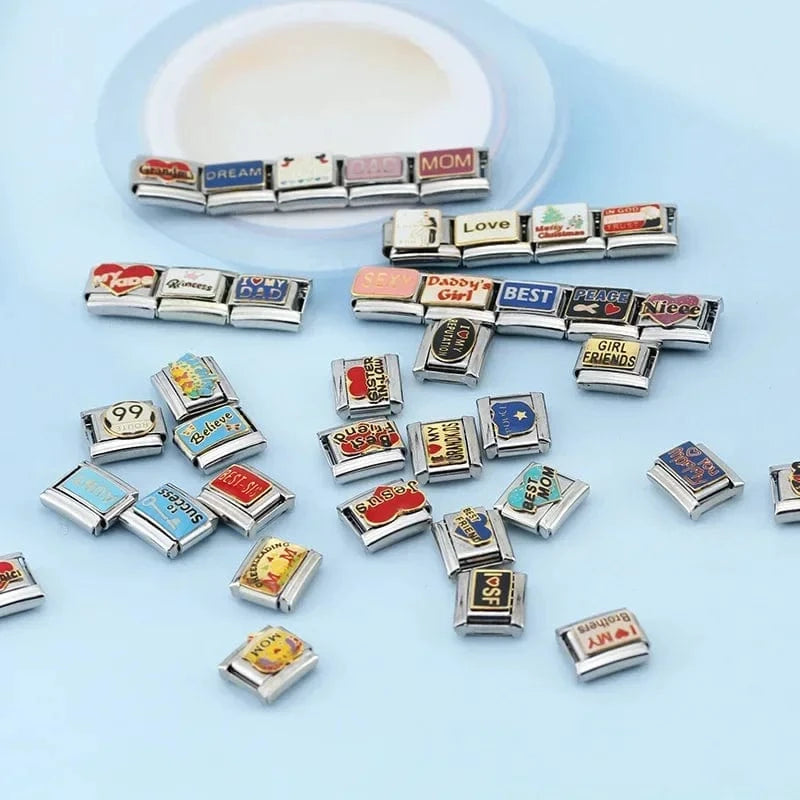 China China Hapiship New Popular Fashion Sweet Aunt Mom Dad Love Niece Charm Links Fit 9mm Stainless Steel Bracelet Making DIY Jewelry DJ132