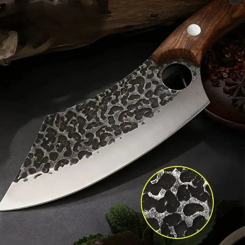 China China High Carbon Steel Butcher Knives KnifeHand-forged Hammered Meat Cleaver With Finger Ring Meat Cleaver Boning Viking Chef Knife