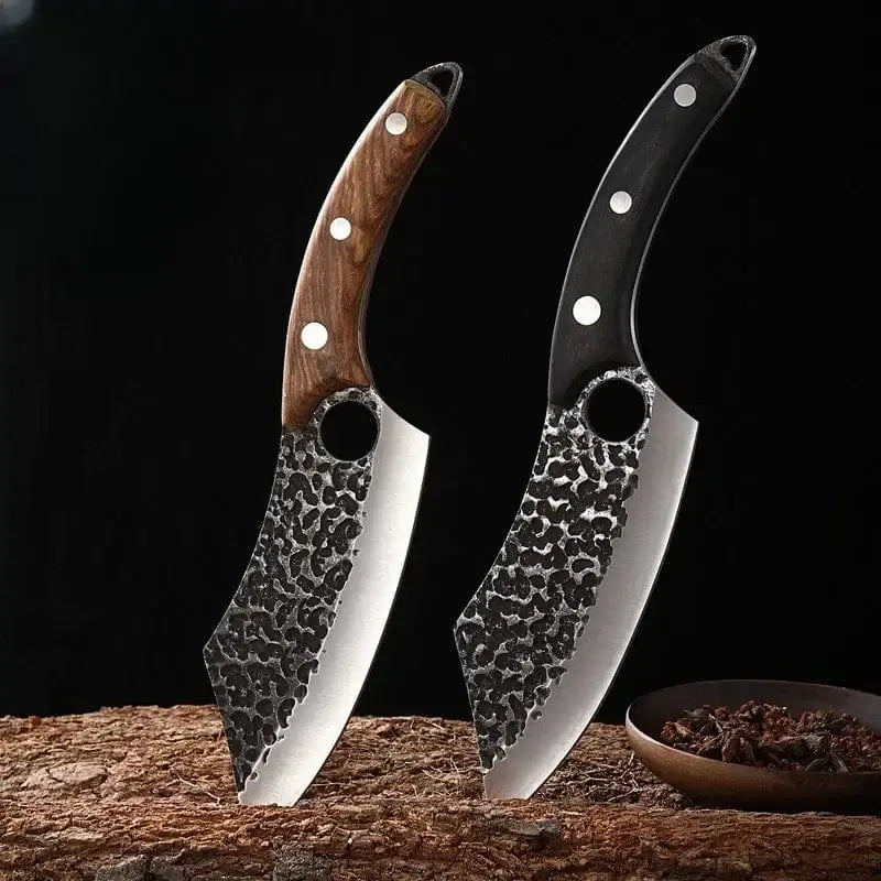 China China High Carbon Steel Butcher Knives KnifeHand-forged Hammered Meat Cleaver With Finger Ring Meat Cleaver Boning Viking Chef Knife