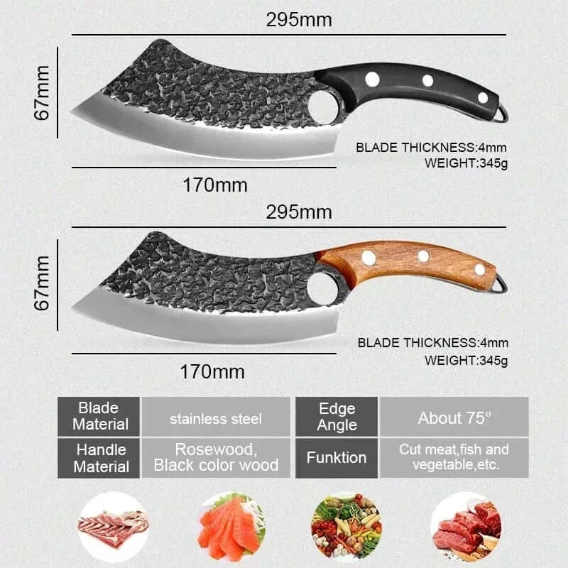 China China High Carbon Steel Butcher Knives KnifeHand-forged Hammered Meat Cleaver With Finger Ring Meat Cleaver Boning Viking Chef Knife