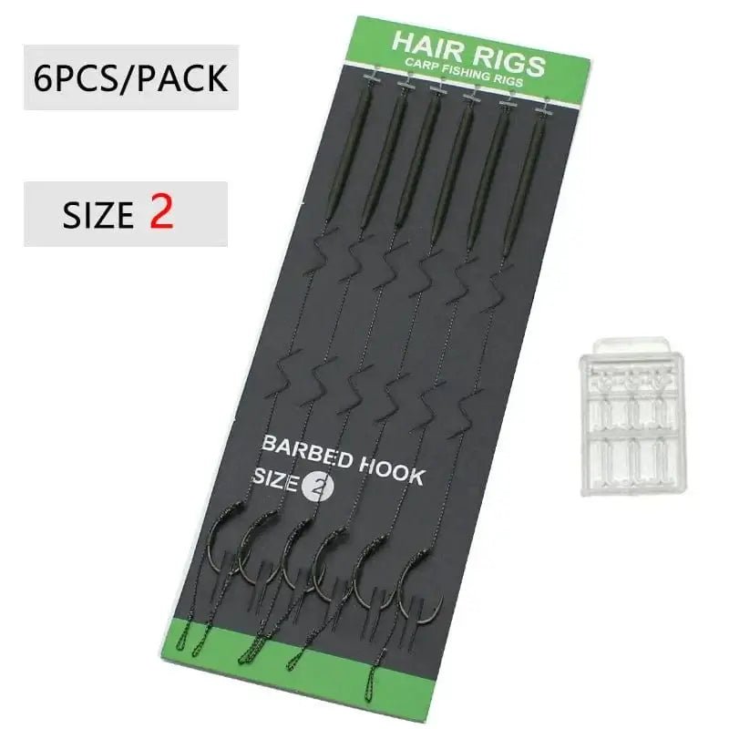 China China Hook Size 2 6pcs Carp Fishing Accessories Hair Rig Fishing Hook Set Ready Made Tied Rigging With Fishing Line Boilie Hook For Carp Tackle