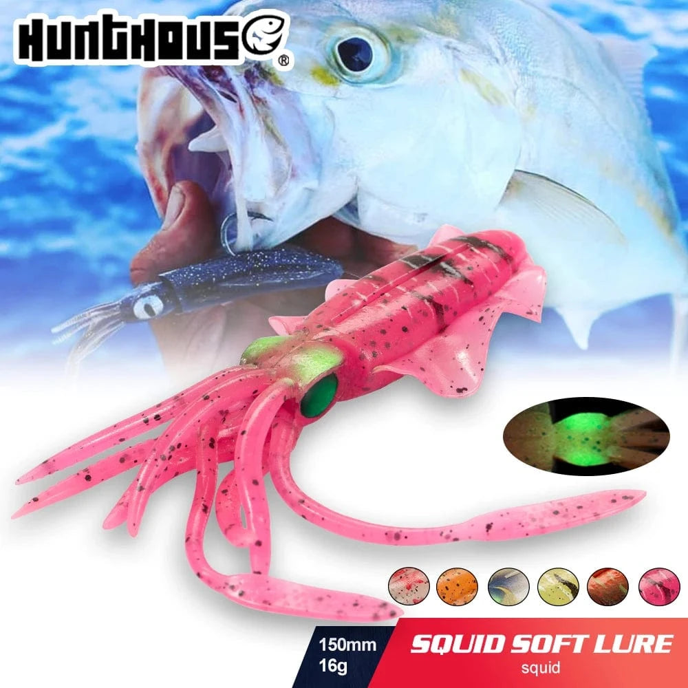 China China Hunthouse Fishing Soft Swim Squid Lure Jig Swimbait Luminous/UV 150mm/16g Wobbler For Cuttlefish Trolling Sea Spinner Bait