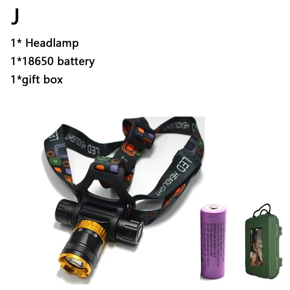 China China J / Black 10W T6 Diving head lamp spearfishing Headlight 4000 Lumen 5- Mode Waterproof LED Lighting Torch+1x 18650 battery + USB charger