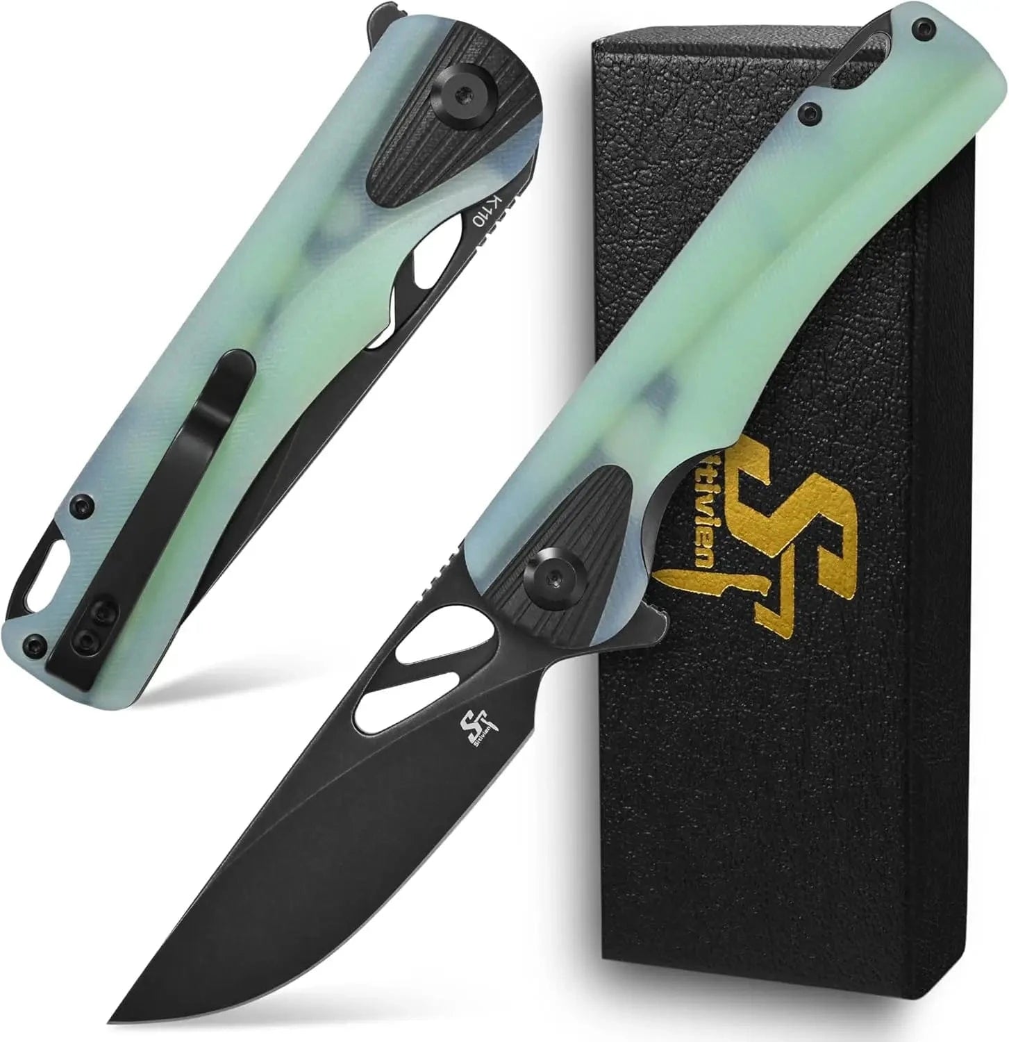 China China Jade / CHINA Sitivien ST165 Folding Knife K110 Steel Blade with G10 Handle EDC Tool Knife Pocket Knife for Outdoor Camping Hiking Fishing