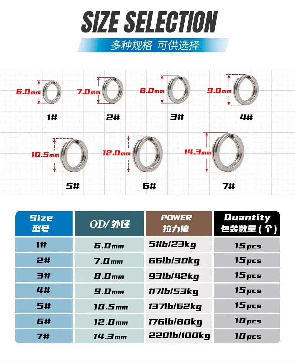 China China JIGGING PRO Split Rings Fishing 10/15Pcs Stainless Steel Lure Rings Fishing Connectors Snap Rings Fishing Accessories