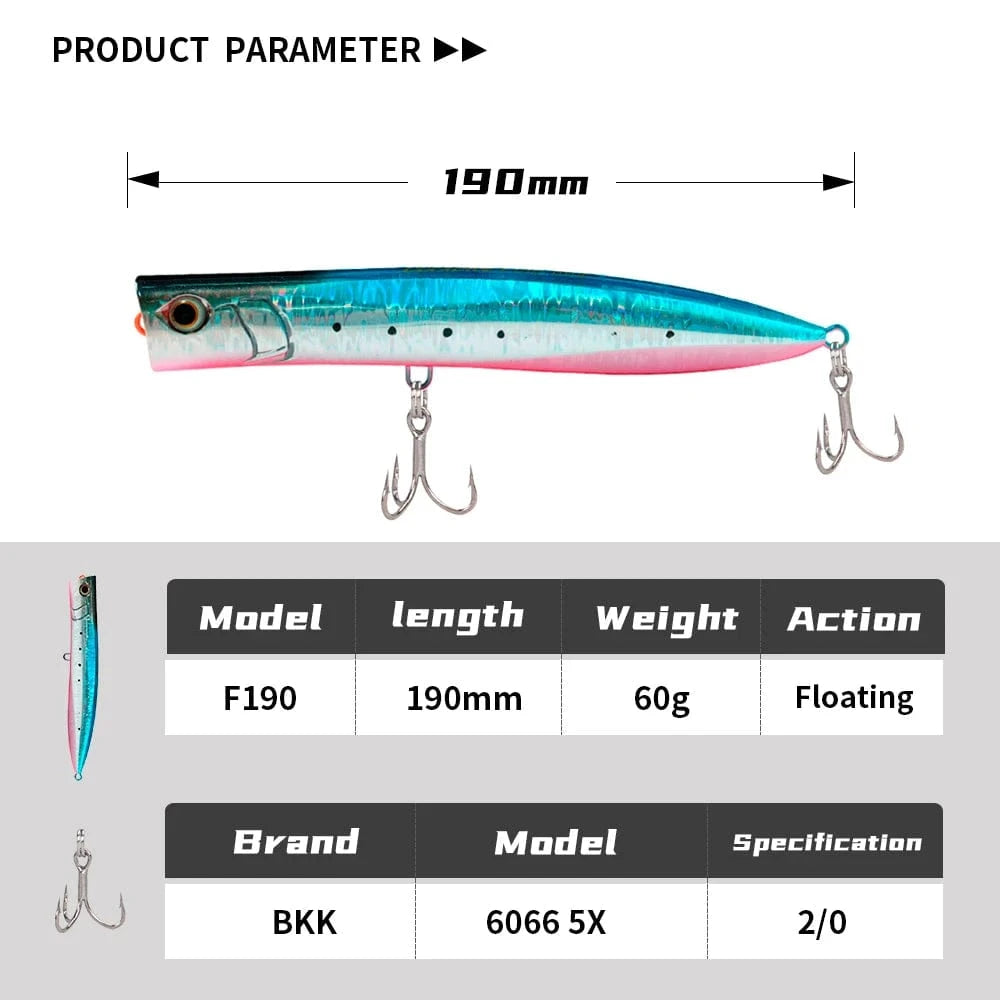 China China JIGGINGPRO 190mm 60g Topwater Slim Popper Lure Sea Floating Fishing Lure Amberjack Kingfish Tuna GT Bait