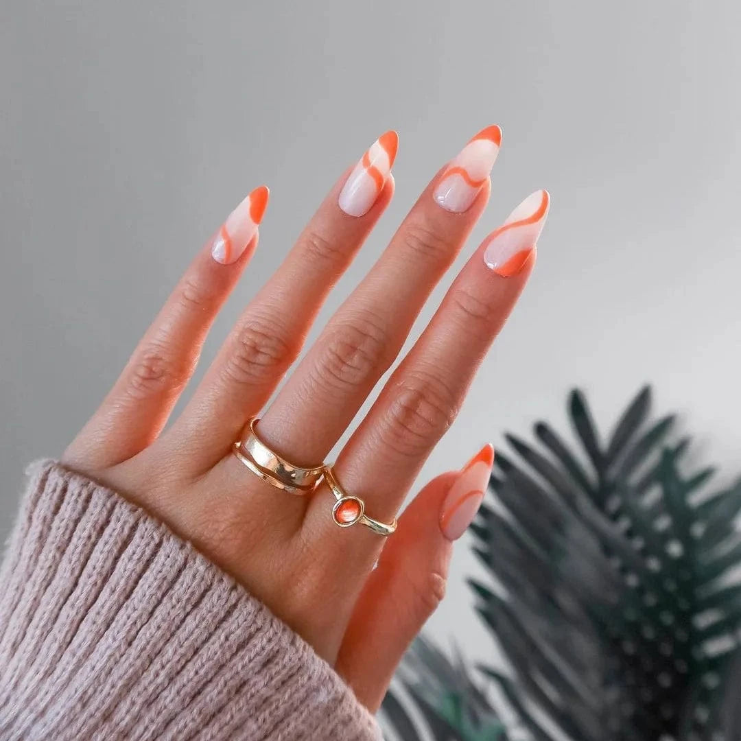 China China JP1421 24pcs Light Green Stripe Gradient Wearing Fake Nails Seamless Removable Full Cover Long False Nails Press On Nails With Designs